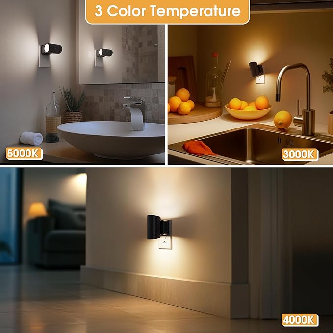 Briignite Night Lights Plug into Wall, 3CCT Modern LED Night Light Plug in, Dusk to Dawn Sensor, 3000KĀ0Kŀ0K Change Nightlight,Dimmable NightLight for Hallway, Bedroom, Stairway, 2 Pack
