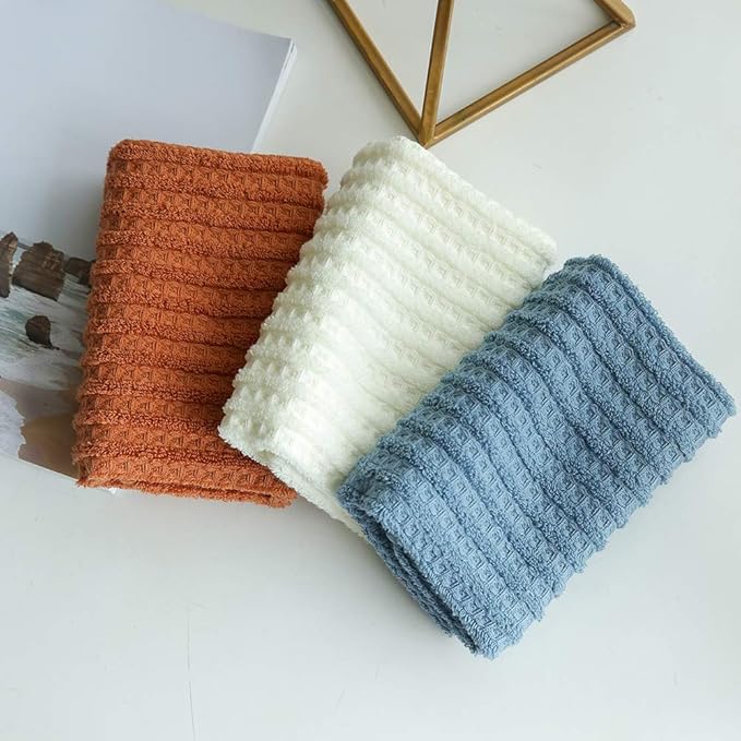 sense gnosis Waffle Hand Towel Striped Pattern Soft 100% Cotton Ultra Absorbent Hand Towels for Bathroom 13 x 29 Inch (Coral Orange, 2 Pieces)