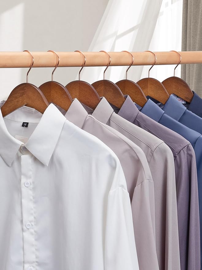 Smartor Wooden Hangers 10 Pack, Solid Wood Coat Hanger for Closet, Heavy Duty Wood Hangers for Suits, Shirts, Dresses, with 360° Rose Gold Hook, Non Slip Pant Bar, Walnut