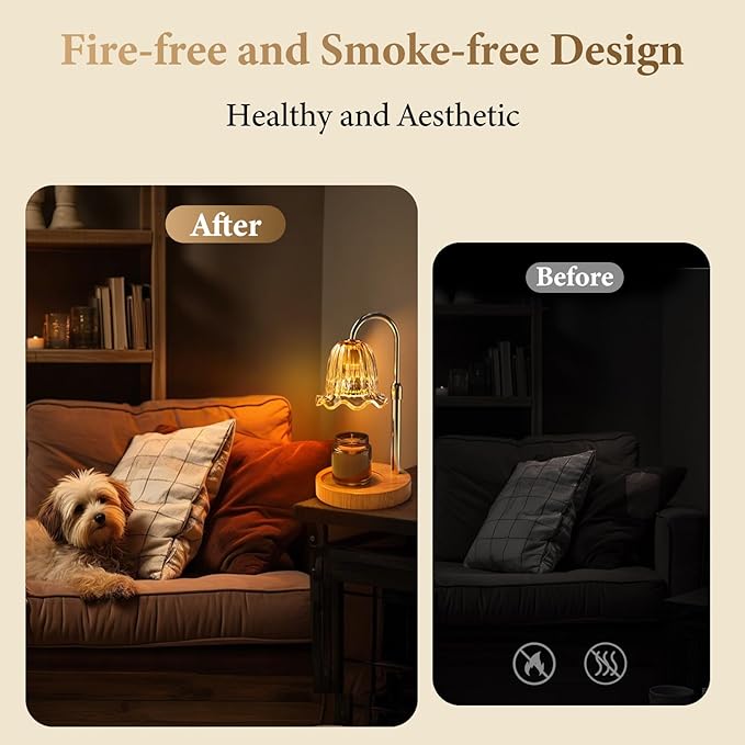 WarmEmbrace Candle Warmer Lamp with Timer Dimmable Light & Adjustable Height, Birthday Gifts for Women Mom Girl,House Warming Gift New Home Decor,Wax Melting Warmer for Jar Candles with 2 Bulbs/Gold