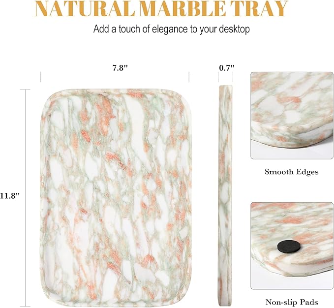 Koville Marble Tray, 12"x8" Marble Vanity Tray for Bathroom Kitchen Countertop, Rectangular Stone Tray for Cosmetics Perfume Trinket, Decorative Catchall Trays (Rosso Norvegian)