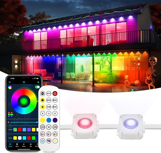 Permanent Outdoor Light,100ft with 72 LED Eaves Lights,Smart RGB Outdoor Lights with 75 Scene Modes,IP67 Waterproof,for Halloween Decorations,Christmas,Party,with App and Remote