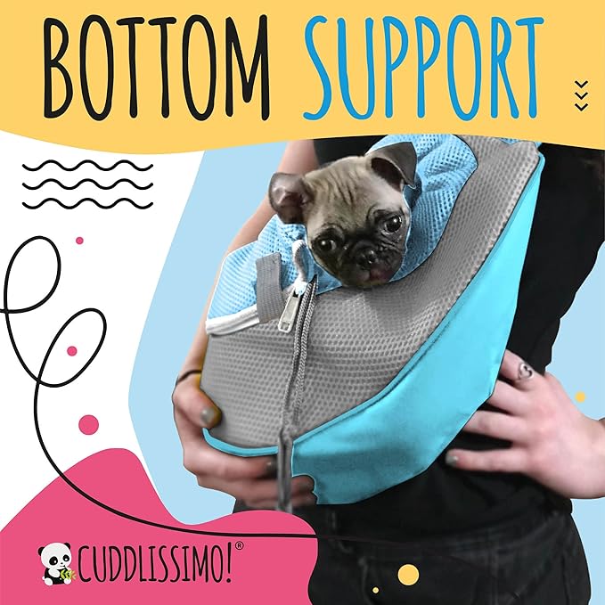 Pet Sling Carrier - Carefully Sized for Teacup & Toy Breed Puppies & Cats (Under 6lb) - Soft Pouch Papoose for Small Dogs, Yorkies, Chihuahuas - Ideal for Hands-Free Travel & Walks (Blue)