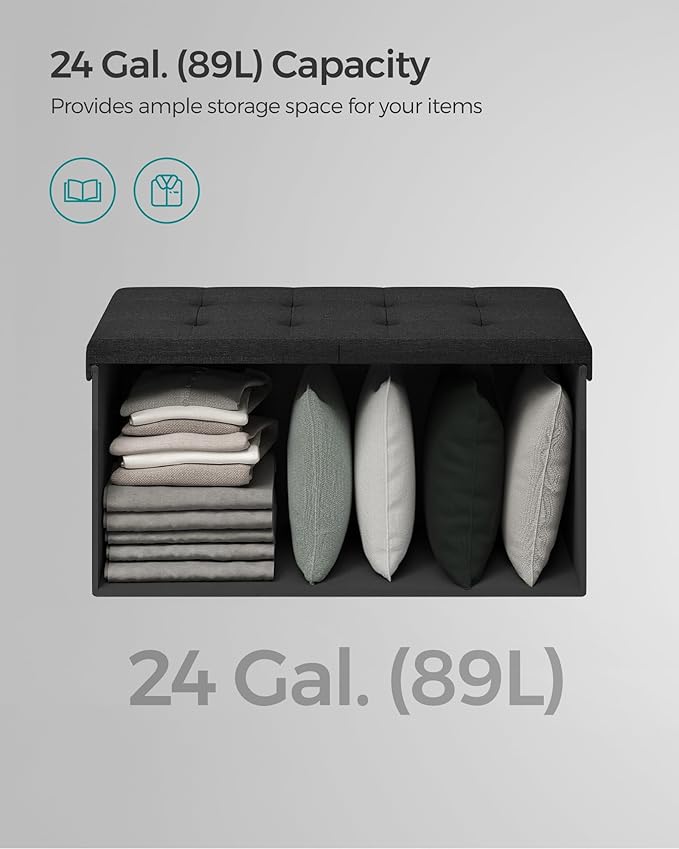 SONGMICS Mazie Collection - 30 Inches Storage Ottoman, Foldable Storage Bench with Flipping Lid, 660 lb Load Capacity, for Entryway, Living Room, Bedroom, Ink Black ULSF046B01