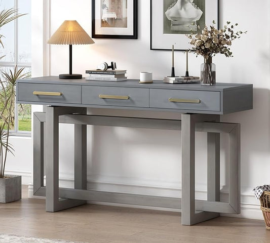 57” Entryway Console Sofa Table with Storage Drawers, Long Narrow Behind Couch Furniture for Living Room, Entrance, Hallway, Front Door, Antique Gray