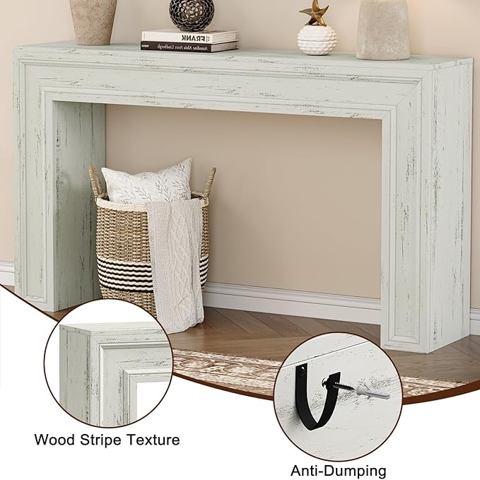Rresyet 55 Inch Long Console Table, Sofa Table Behind Sofa, Wooden Entryway Table, Farmhouse Entryway Table for Entry, Hallway, Living Room (White)
