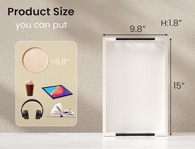 Bamboo Serving Tray with Metal Handles,15x10in Ottoman Decorative Trays Platter for Coffee Table,Living Room,Bar,Party,Mediuml(White)