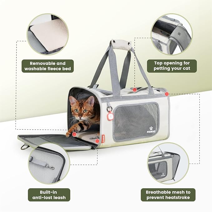 Pawaii Cat Carrier with ID Tag, TSA Airline Approved Cat Carrier, Soft Sided Collapsible Pet Travel Carrier, Foldable Cat Bag, Portable, Comfortable, Convenient Cat Travel Carrier