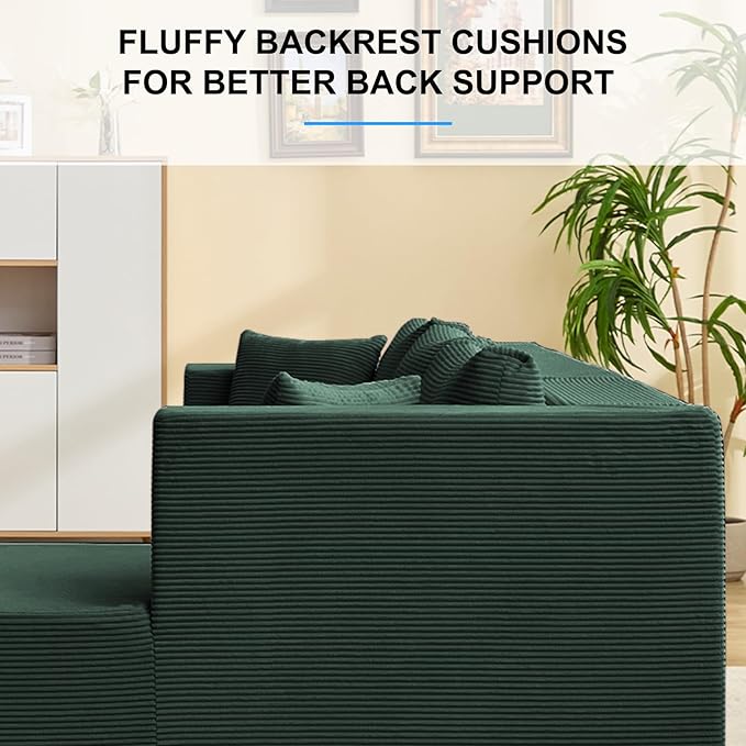 PUREMIND 106" Cloud Sectional Couch for Living Room, Corduroy L Shape Sofa with Deep Seat, Modern Green Couches Modular Boneless Foam Couch Corner Couches, No Assembly Required