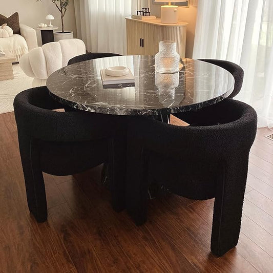 Black Dining Chairs Set of 4, Upholstered Sherpa Barrel Chairs with Arms Comfy Accent Side Chairs for Living Room/Dining Room/Reception, Black