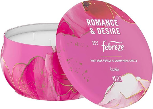 Febreze Scented Candle, Romance & Desire Scent, 11 oz 4 Wick Candle, Single Pack