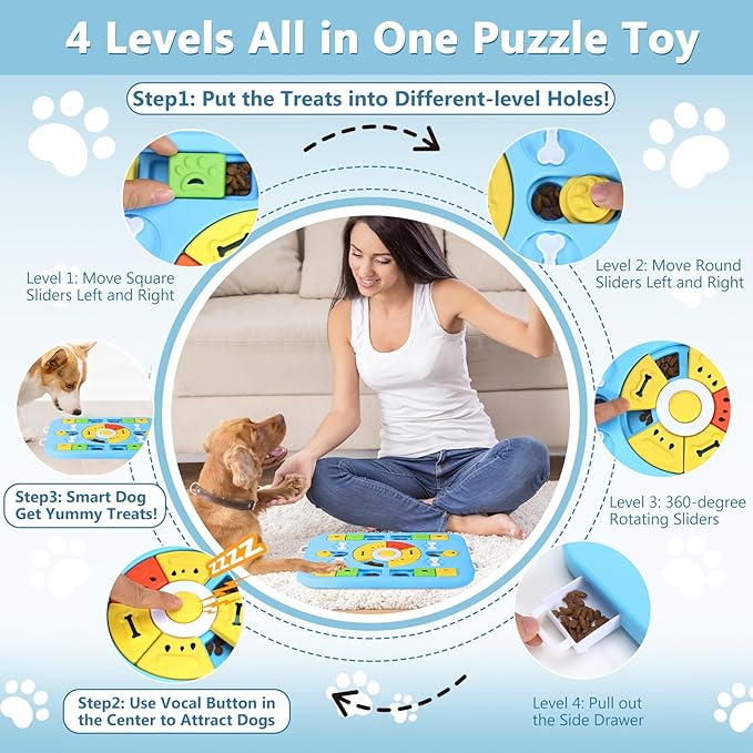 Dog Puzzle Toy & Treat Dispensing Puzzle Feeder for Mentally Stimulating, Interactive Dog Toy for IQ Training and Enrichment, Level 4 in 1 for Small/Medium/Large Dogs, Puppies, Pets