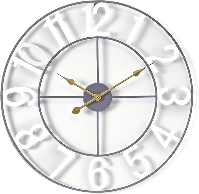 Sorbus 24-Inch Large Wall Clock – Decorative White Metal Clock with Gold Hands – Silent, Battery Operated, Modern Wall Decor for Living Room, Kitchen, or Office – Great Gift for Housewarming or Office