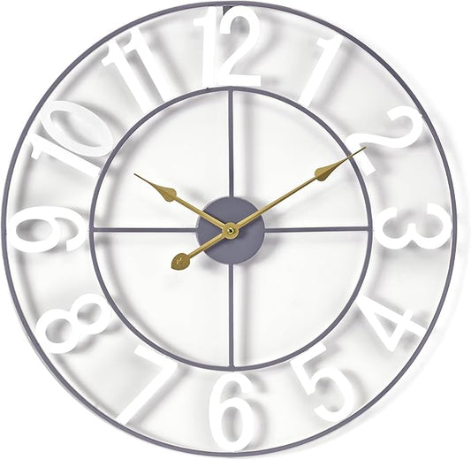 Sorbus 24-Inch Large Wall Clock – Decorative White Metal Clock with Gold Hands – Silent, Battery Operated, Modern Wall Decor for Living Room, Kitchen, or Office – Great Gift for Housewarming or Office