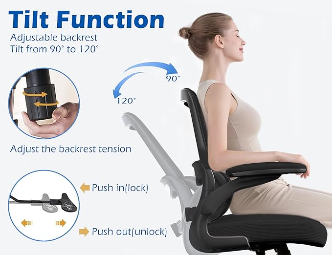 TRALT Ergonomic Office Chair - Desk Chair with Adjustable Lumbar Support Computer Chair - Mesh Comfy Chair with Flip-up Armrests - Gaming Chairs for Adults Home Office (Leather, Black)