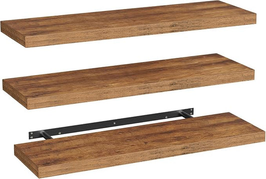 Floating Shelves for Wall, 1.5" Thick Wall Shelf Set of 3 with Invisible Bracket, L39.4 x W7.9 Hanging Shelves Farmhouse Home Decor for Bathroom, Living Room, Bedroom Rustic Brown 10301BJP3BF