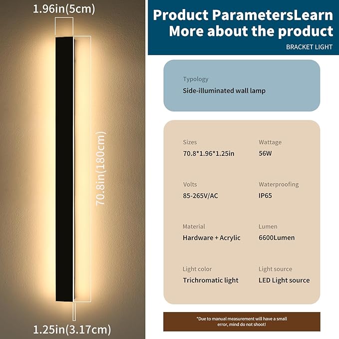 2 Pack Modern Outdoor Wall Light, 71inch Black Exterior Wall Mount Light Fixtures, 3 Color 3000K/4500K/6000K, IP65 Waterproof, Porch Wall Sconce, Long Linear Outside Lighting for Patio Garage Garden