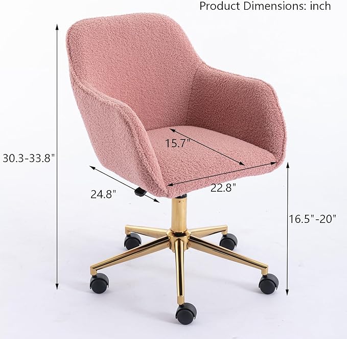 Goujxcy Fluffy Desk Chair, Faux Fur Vanity Chair Swivel Office Chair for Girls Women, Height Adjustable Cute Teddy Furry Makeup Chairs for Bedroom Home Office