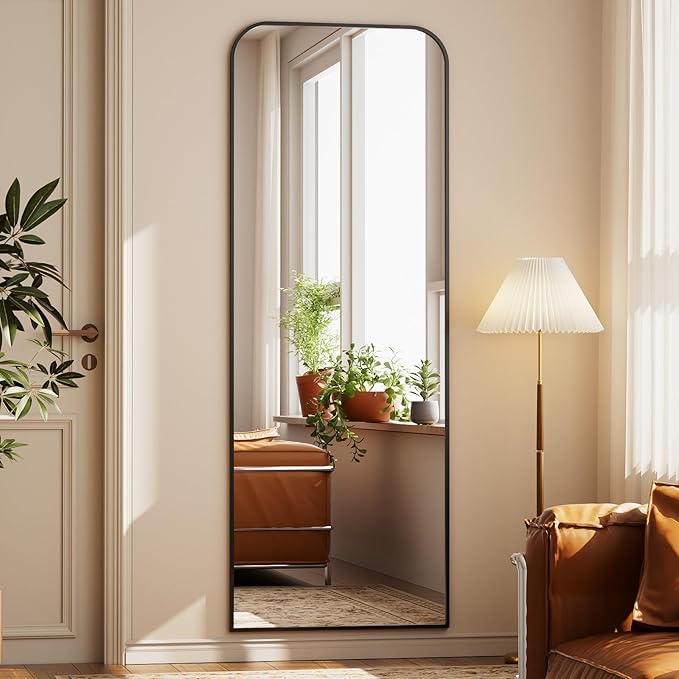 Full Length Mirror 65"x24" Arched Floor Standing Large Mirrors Full Body Mirror with Stand - with Aluminum Frame for Bedroom Living Room, Black