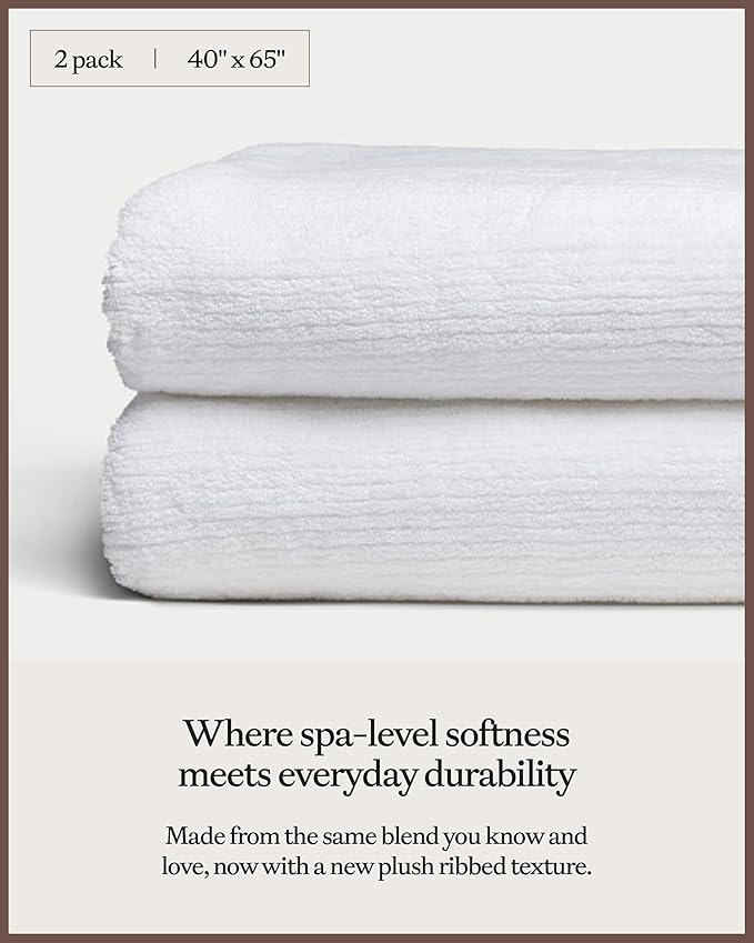 Cozy Earth Ribbed Bath Sheet Set - 60% Cotton 40% Viscose from Bamboo Bath Sheets - Soft & Absorbent Textured Ribbed Pattern - 2 Pack White
