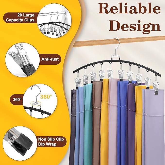 4 Pack Closet Organizers and Storage for Legging, Ginyoyo Metal Gym Clothes Legging Organizer w/40 Clips Holds 40 Leggings, Hangers Space Saving, Room Organization Essentials, Black