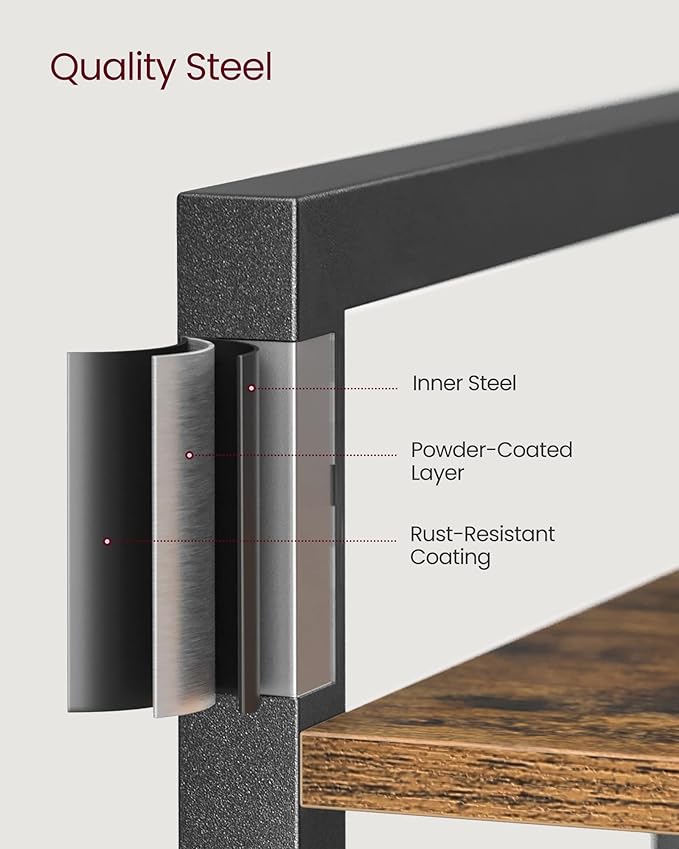 VASAGLE 5-Tier Bookshelf, Bookcase with Steel Frame, Book Shelf for Living Room, Home Office, Study, 11.8 x 26 x 60.2 Inches, Industrial Style, Rustic Brown and Ink Black ULLS061B01