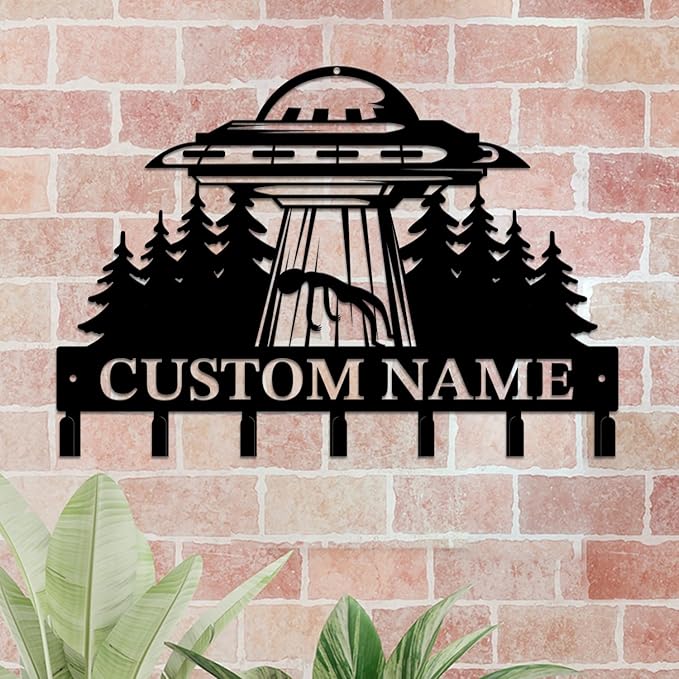 Personalized Custom Alien ET UFO Metal Wall Keys Hooks,Clothes Hooks Alien ET Art coat racks,door holder,Black Alien ET decorations for home,Entrance doors,Hallway, Bedroom,Keys,Hats (Style H)