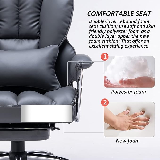 Efomao Big and Tall Office Chair 400lbs – PU Leather Executive Office Chair with Lumbar Support & Leg Rest, Heavy-Duty Computer Chair for Home Office, Dark Grey