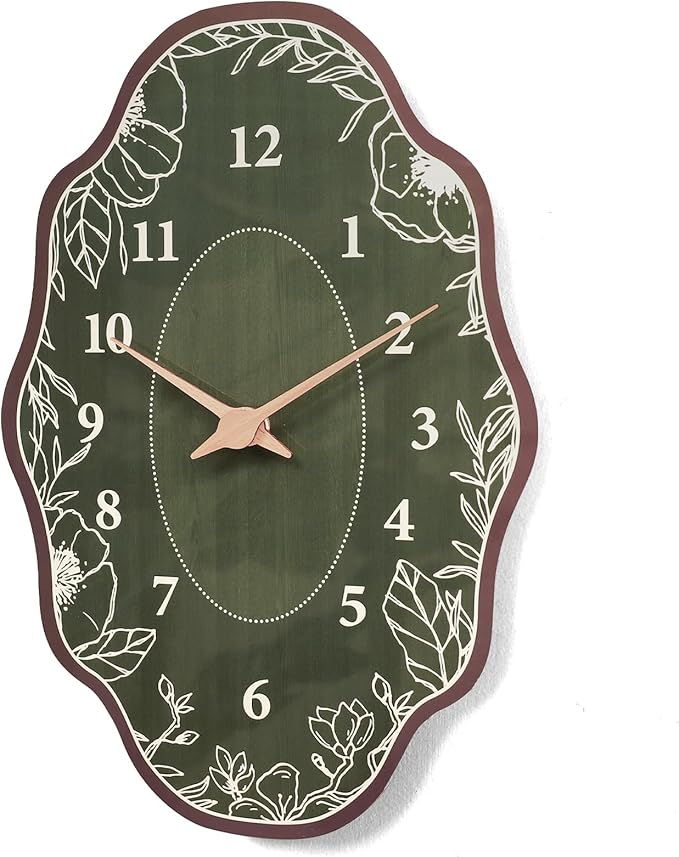 Mid Century Wall Clock Retro Irregular Shape Modern Battery Operated Analog Wall Clock Neutral Large Display Green Silent Clocks for Kitchen Living Room Bedroom Decor 12 Inch