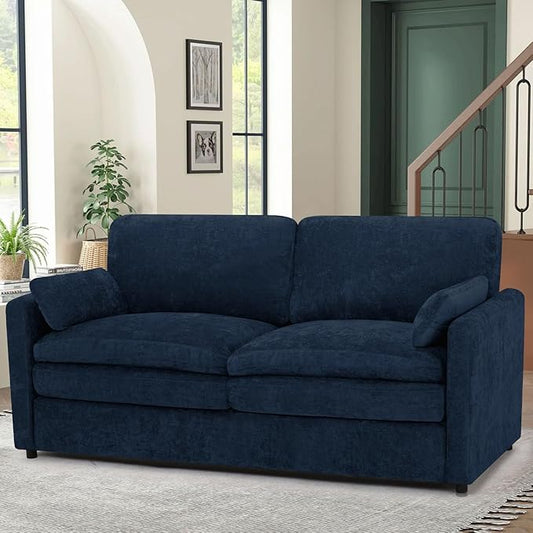 69” Chenille Loveseat Sofa w/Arm Pillows, Upholstered 2-Seater Sofa w/Comfortable Back Cushions, Modern 2 Seats Couch w/High-Density Foam for Living Room, Apartment, Office, Blue