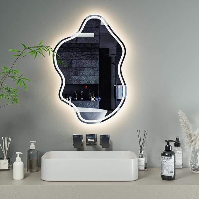 32"x 22" Irregular LED Bathroom Mirror with Lights,Cloud Smart LED Mirror for Bathroom,Dimmable Lighted Bathroom Mirror with Anti-Fog, Backlit and Front Lighted Asymmetrical Vanity Mirror
