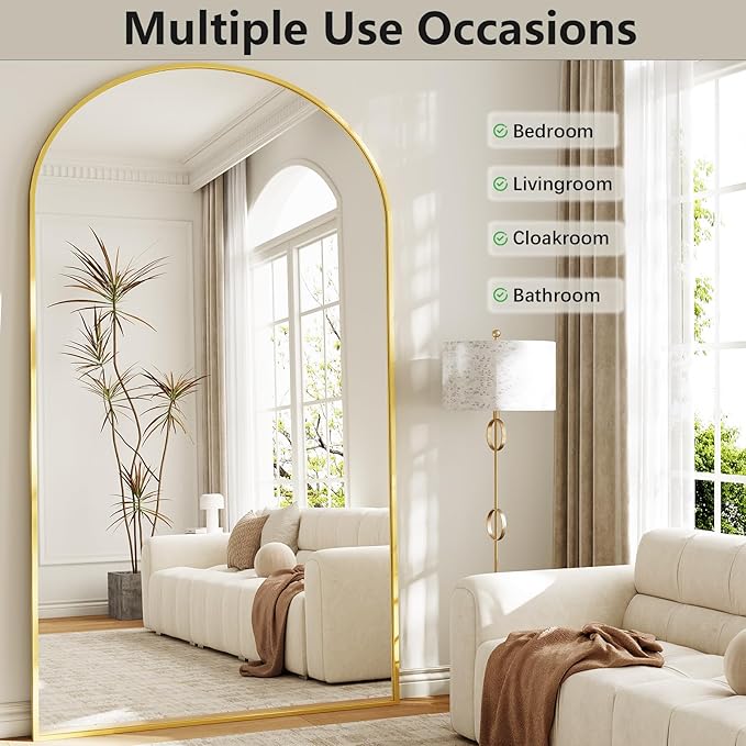 Oversized Full Length Mirror, 41"x81" Arched Floor Mirror Large Full Length with Stand, Room Decor Big Full Body Mirror with HD Tempered Glass Aluminum Frame for Bedroom Living Room, Gold