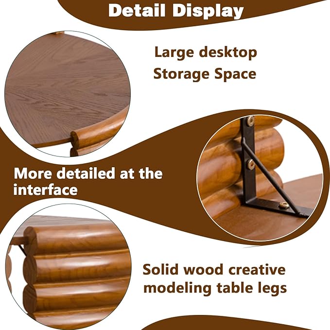 36" Round Coffee Table for Living Room Mid Century Modern Vintage Circle Coffee Table Center Tables Fluted Accent Tea Tables for Apartment Living Room