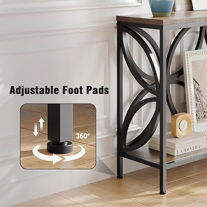 GiftGo Narrow Sofa Table 47.2 Inch, Industrial Sofa Table Behind Couch, Vintage Entry Console Table with Storage for Entryway, Living Room, Foyer, Elegant Design (Rustic Brown, 47.2)