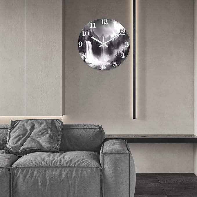 XNM Black and White Clock Battery Operated 16 Inch Landscape Big Wall Clocks for Living Room Decor Round Non Ticking Wall Clock Silent