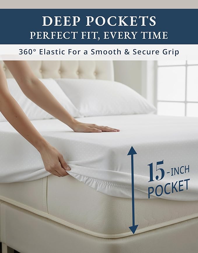 LANE LINEN 100% Egyptian Cotton Full Size Bed Sheets Set, Soft & Comfy Cooling Sheets Full Size, No Pill Natural Temperature Regulating Elegant Jaquard Swiss Dot White Sheets