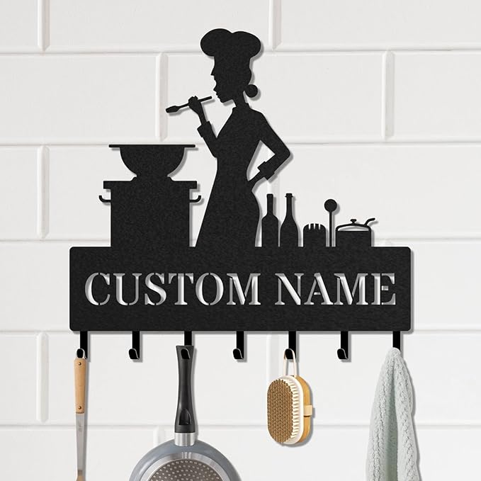 Personalized Key Holder for Wall, Custom Metal Kitchen Key Hooks with Name, Meta Jacket Holder Hooks Organizer Rack, Jacket Hanger Decor for Kitchen, Entryway, Hallway, Office, Doorway