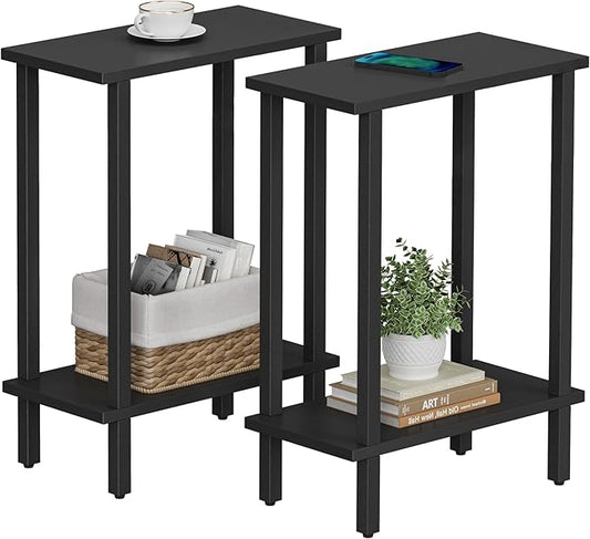 TUTOTAK Small Side Table, Narrow End Table, Set of 2, Skinny Sofa Table, Slim Nightstand, Couch Table, Living Room, Bed Room, Black TB01BK0622