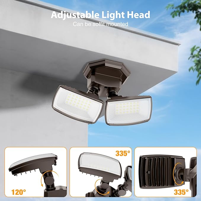 Onforu 3200LM Flood Lights Outdoor, 32W 6500K LED Security Light Switch Controlled, IP66 Waterproof Outdoor Lights, Wall Mount Exterior Flood Light with 2 Adjustable Heads Floodlights Outside