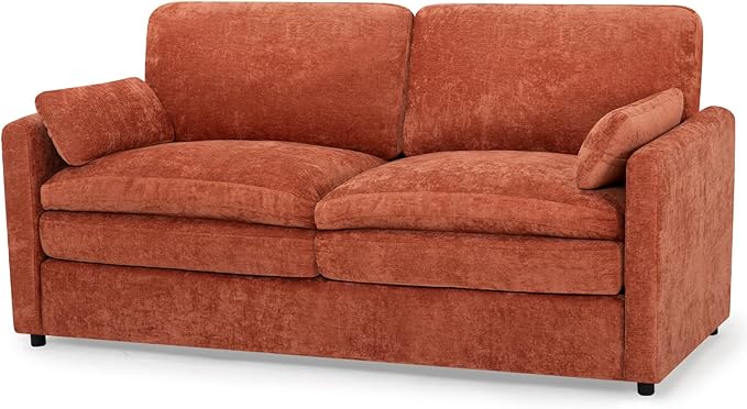 69” Chenille Loveseat Sofa w/Arm Pillows, Upholstered 2-Seater Sofa w/Comfortable Back Cushions, Modern 2 Seats Couch w/High-Density Foam for Living Room, Apartment, Office, Orange