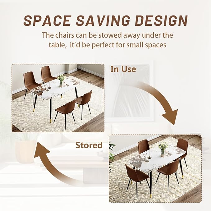 Small Dining Table Set for 4，50'' Sintered Stone Table with 4 Chair Dining Table Set, Easy to Assemble，Suitable for Small Spaces