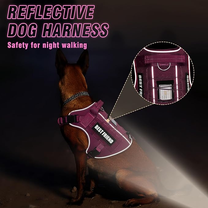 Tactical Dog Harness for Large Dogs,No Pull Military Dog Vest with Handle,Reflective Heavy Duty Pet Harness for Walking Hiking Training Pink L