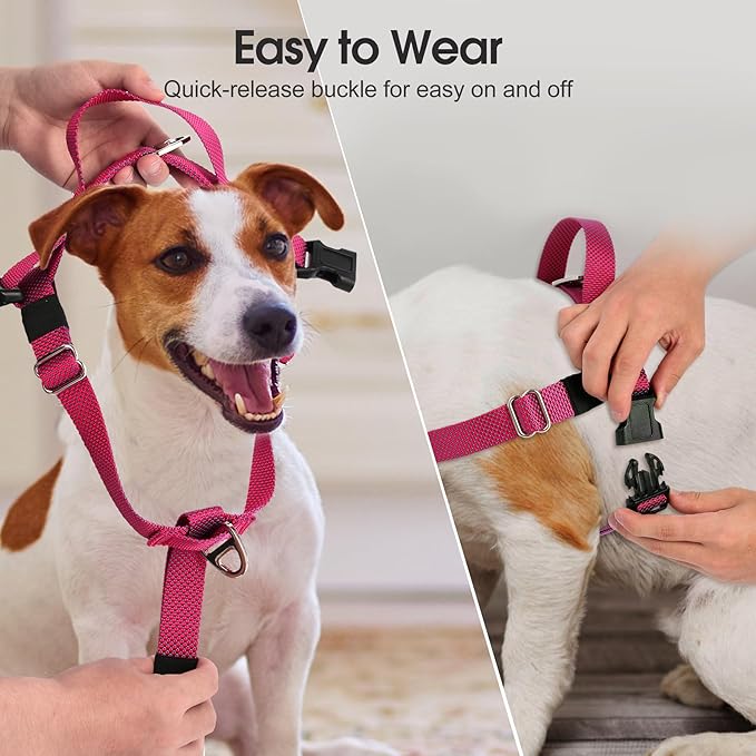 Annchwool Adjustable Dog Harness-Lightweight No Pull Dog Harness with Handle for Small & Medium and Large Dogs-Front Clip Easy for Walking Vest Harness(Red,M)