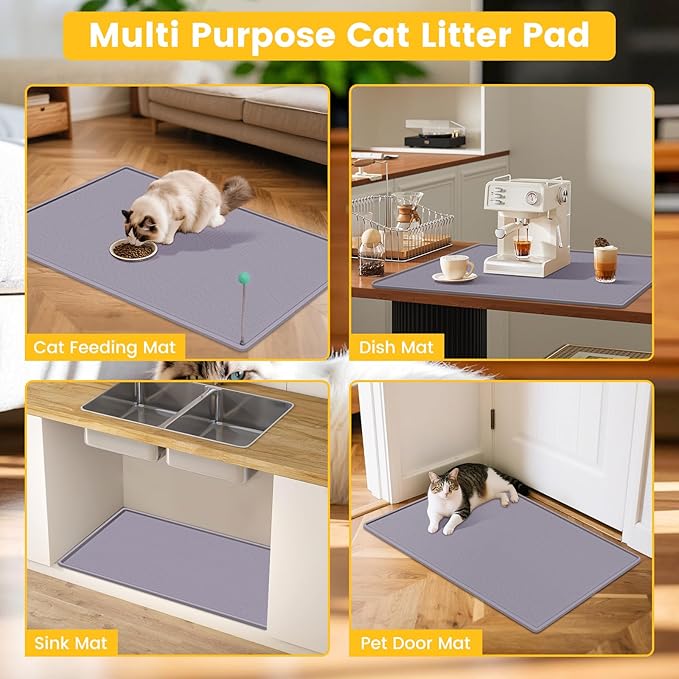 Cat Litter Mat, 38"X25" Large Litter Box Mat, Waterproof and Easy to Clean Silicone Cat Mat for Litter Box, Mat Litter Trapping Mat for Scatter Control, Keep the Floor Clean (Gray)