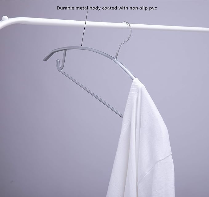 16.5 Inch Pack of 20 No Shoulder Bumps Non-Slip Rubber Coating Contour Metal Hangers, Sweater Hanger, Suit Hanger with Pants Bar (Silver)