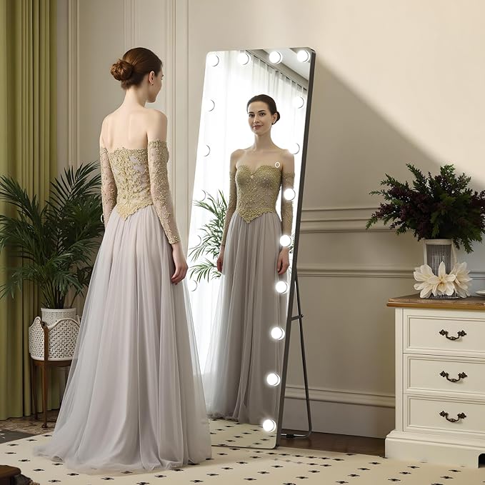 Kosmonia 62x20 Hollywood Full Length Mirror with Light, 20 Dimmable Bulbs & 3 Color Smart Touch Control, Distortion Free, Tempered Glass & Shatter Proof Film, Safe Full Body Mirrors with Stand