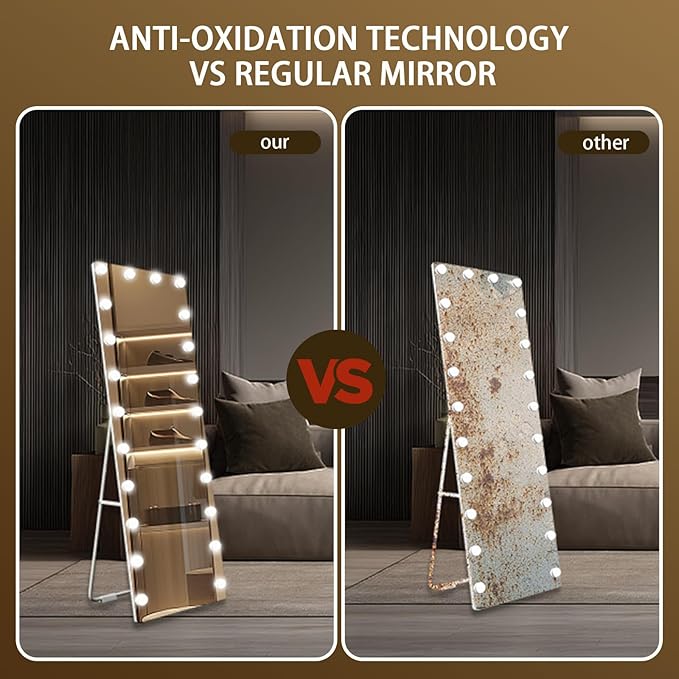 Kosmonia 66x22 Hollywood Full Length Mirror with Light, 22 Dimmable Bulbs & 3 Color Smart Touch Control, Distortion Free, Tempered Glass & Shatter Proof Film, Safe Full Body Mirrors with Stand