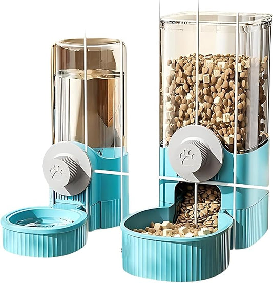 GPY Automatic Hanging Gravity Pet Feeder and Water Dispenser Set ，Automatic Rabbit Feeder and Dog Water Dispenser for Dogs Cats Pets Animals Large Capacity (Blue Water Feeder&Food Feeder) (Blue)