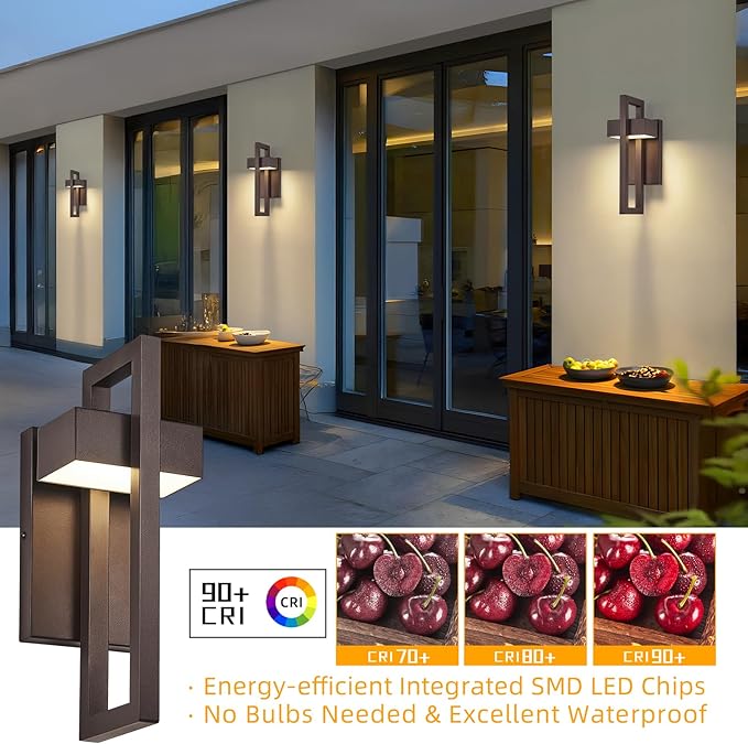 tewei Modern LED Outdoor Wall Sconce Brown Outdoor Lights for House, 13.7'' LED Exterior Lighting Fixtures Outside Wall Mount Lights for Front Porch Hallway, Warm White 3000K, 1 Pack