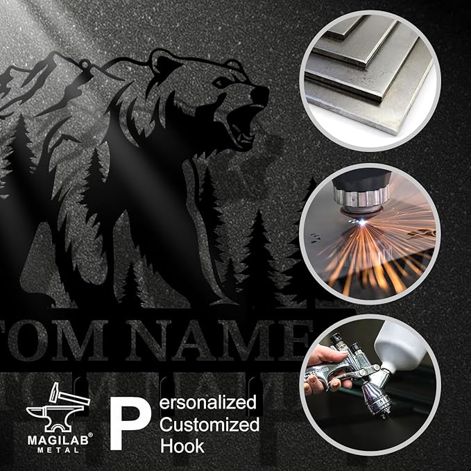 Personalized Custom Name Bear Key Wall Hooks,Metal Bear Keys Clothes Hooks,Metal Bear Wall Home Storage Decorative,For Front Door, Hallway, Kitchen, Bedroom,Keys,Hats (Style A)